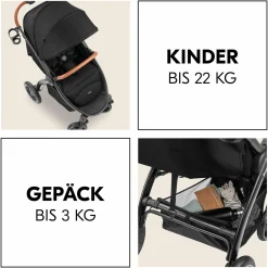 Buggy & Sportwagen UpTown Black (mit Liegefunktion & Einhand-Faltung) inkl. XXL Zubehörpaket - Melange Black