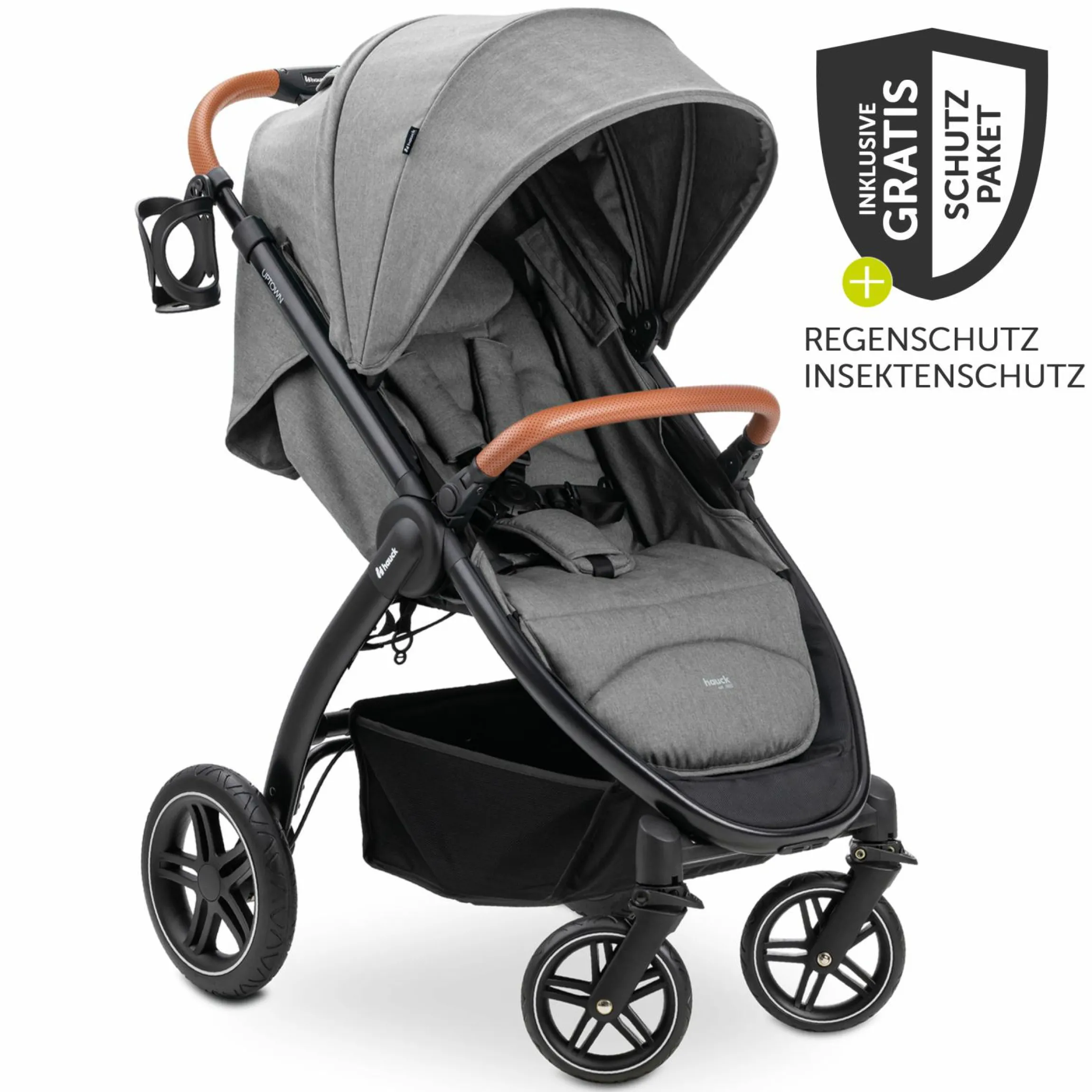 Buggy & Sportwagen UpTown Black (mit Liegefunktion & Einhand-Faltung) inkl. XXL Zubehörpaket - Melange Grey
