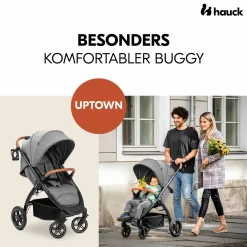Buggy & Sportwagen UpTown Black (mit Liegefunktion & Einhand-Faltung) inkl. XXL Zubehörpaket - Melange Grey