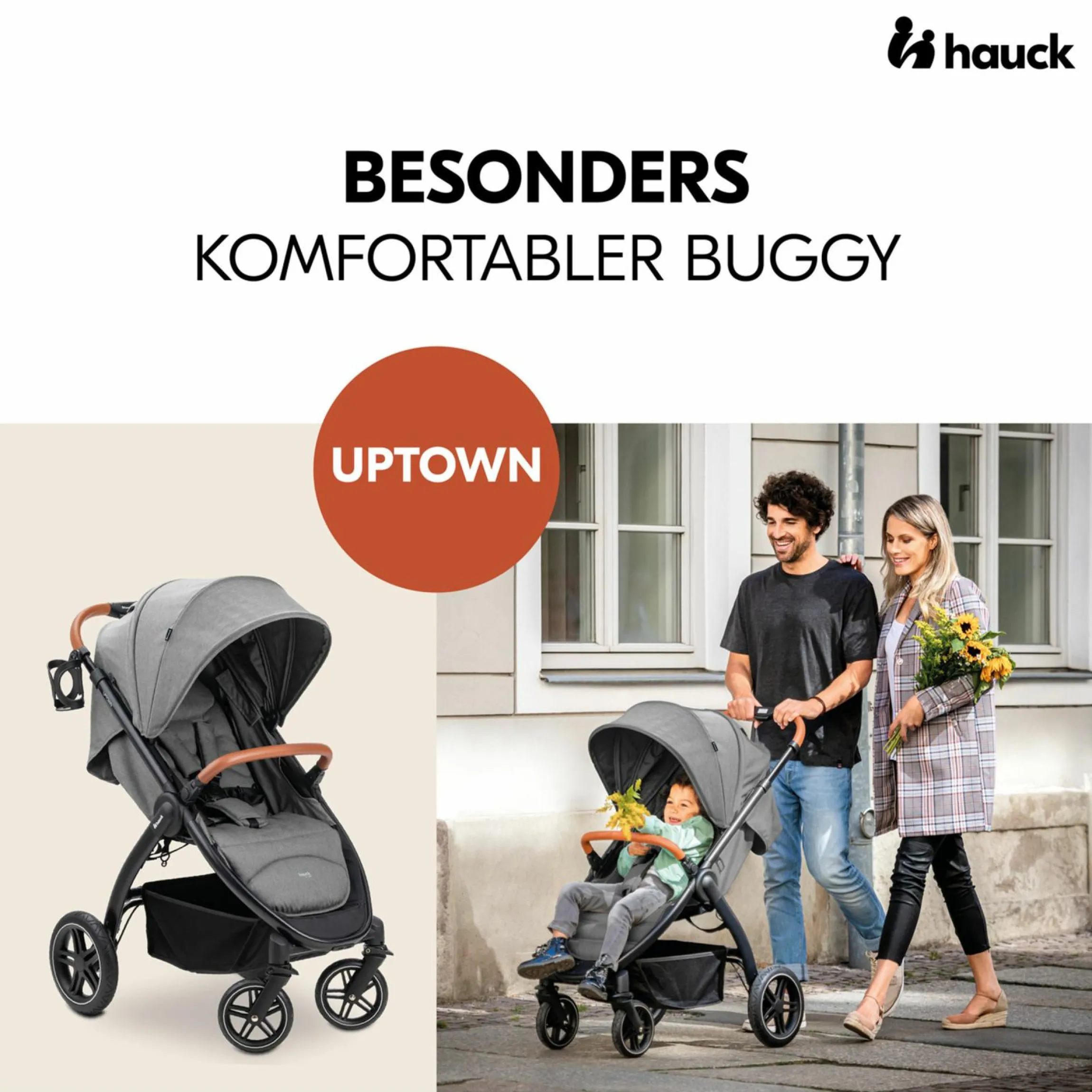 Buggy & Sportwagen UpTown Black (mit Liegefunktion & Einhand-Faltung) inkl. XXL Zubehörpaket - Melange Grey