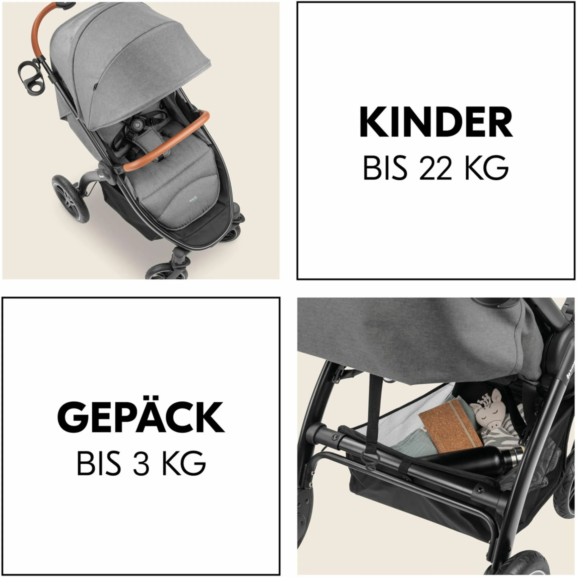 Buggy & Sportwagen UpTown Black (mit Liegefunktion & Einhand-Faltung) inkl. XXL Zubehörpaket - Melange Grey