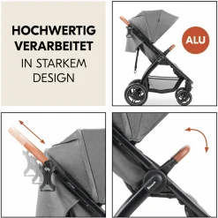 Buggy & Sportwagen UpTown Black (mit Liegefunktion, Schieber höhenverstellbar, Einhand-Faltung) - Melange Grey