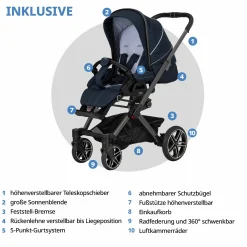Buggy & Sportwagen Vip GTS bis 22 kg belastbar mit Teleskopschieber inkl. Regenschutz - Navy Stripes - Kollektion 2024