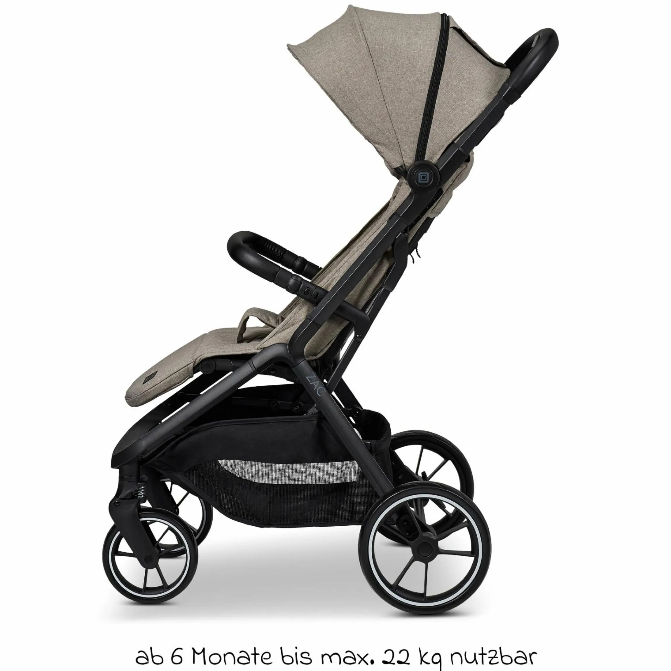 Buggy & Sportwagen Zac bis 22 kg mit Liegeposition, Einhand-Faltmechanismus inkl. Regenschutz & Transporttasche - Mud Melange