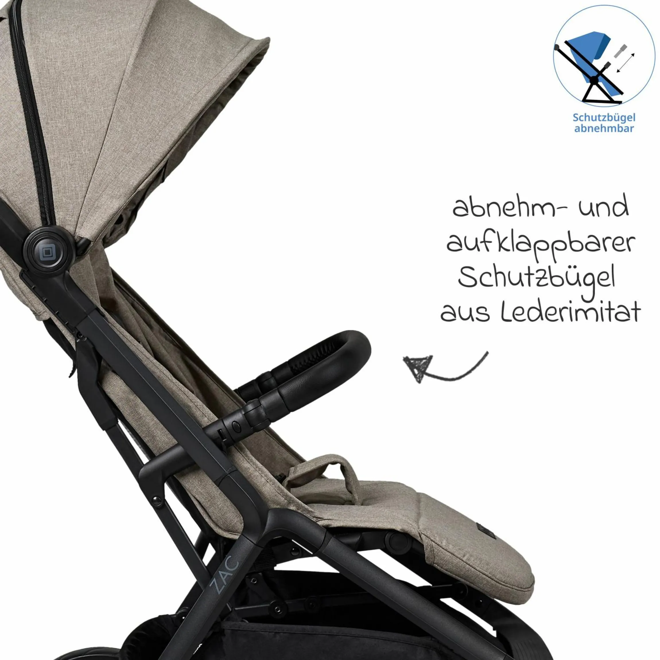 Buggy & Sportwagen Zac bis 22 kg mit Liegeposition, Einhand-Faltmechanismus inkl. Regenschutz & Transporttasche - Mud Melange