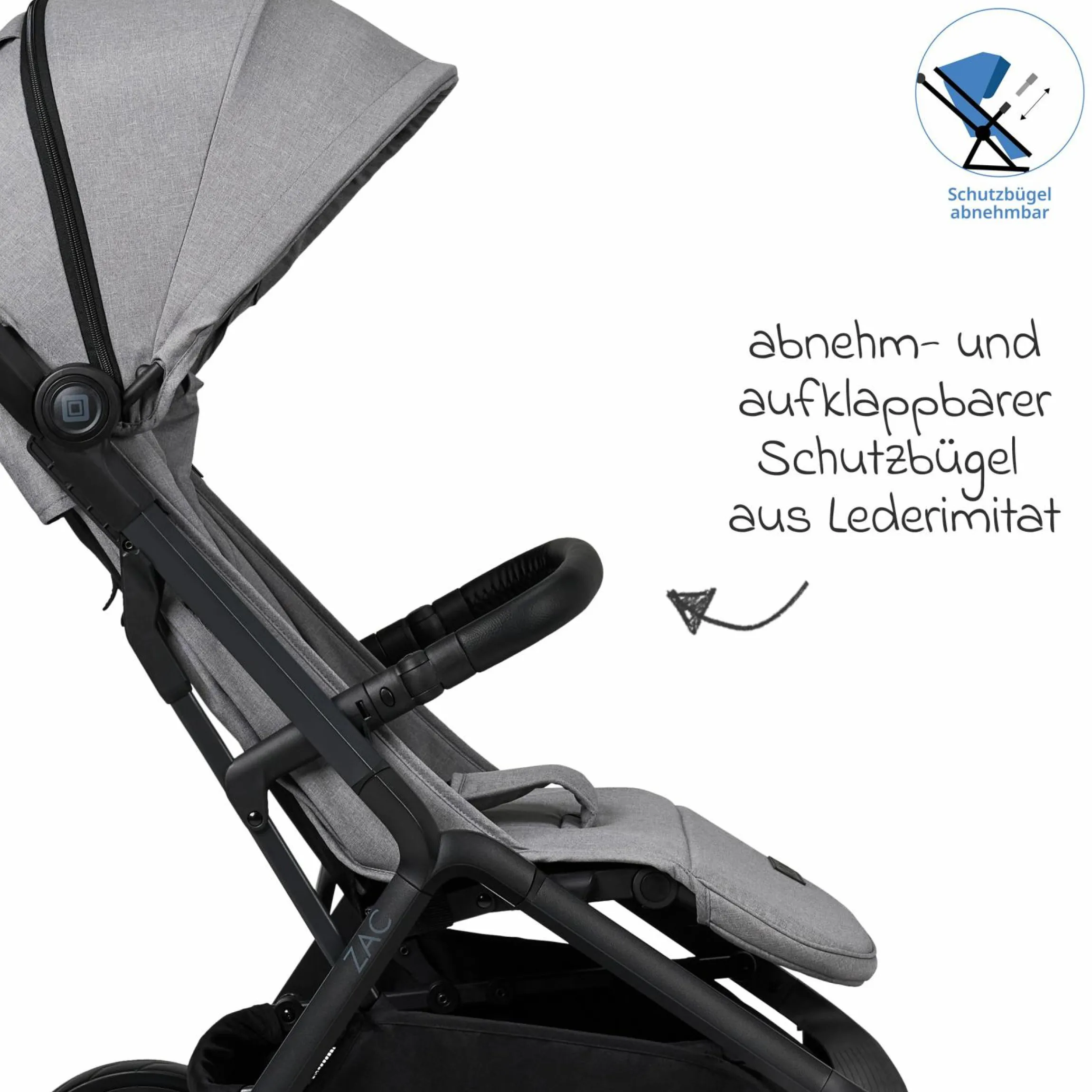 Buggy & Sportwagen Zac bis 22 kg mit Liegeposition, Einhand-Faltmechanismus inkl. Regenschutz & Transporttasche - Stone Melange