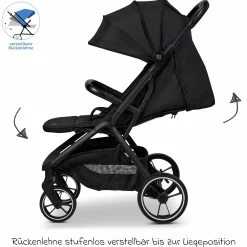 Buggy & Sportwagen Zac bis 22 kg mit Liegeposition, Einhand-Faltmechanismus inkl. Regenschutz & Transporttasche - Onyx Melange