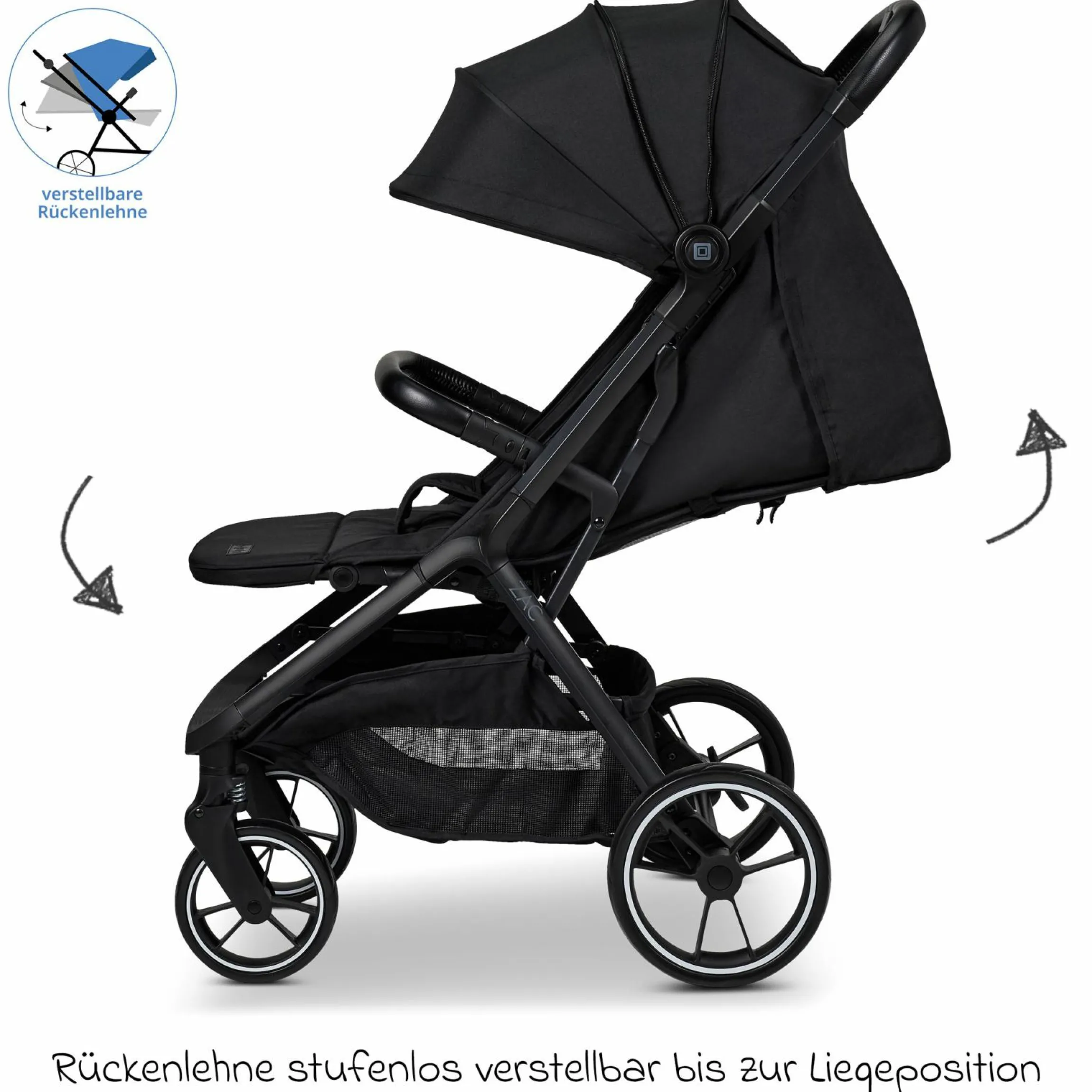 Buggy & Sportwagen Zac bis 22 kg mit Liegeposition, Einhand-Faltmechanismus inkl. Regenschutz & Transporttasche - Onyx Melange