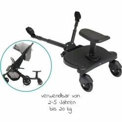 Buggy Board Mitfahrbrett Basic mit Sitz für alle gängigen Kinderwagen - Schwarz
