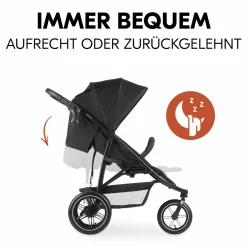 Buggy Rapid 3 Air (bis 25 kg) - mit Luftreifen, Liegefunktion und XL Verdeck - Black