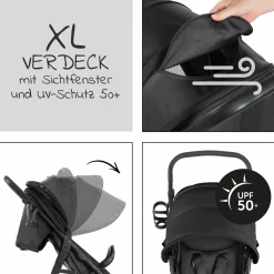 Buggy Rapid 4D AIR (bis 25 kg) - mit Luftreifen, Liegefunktion und XL Verdeck - Black