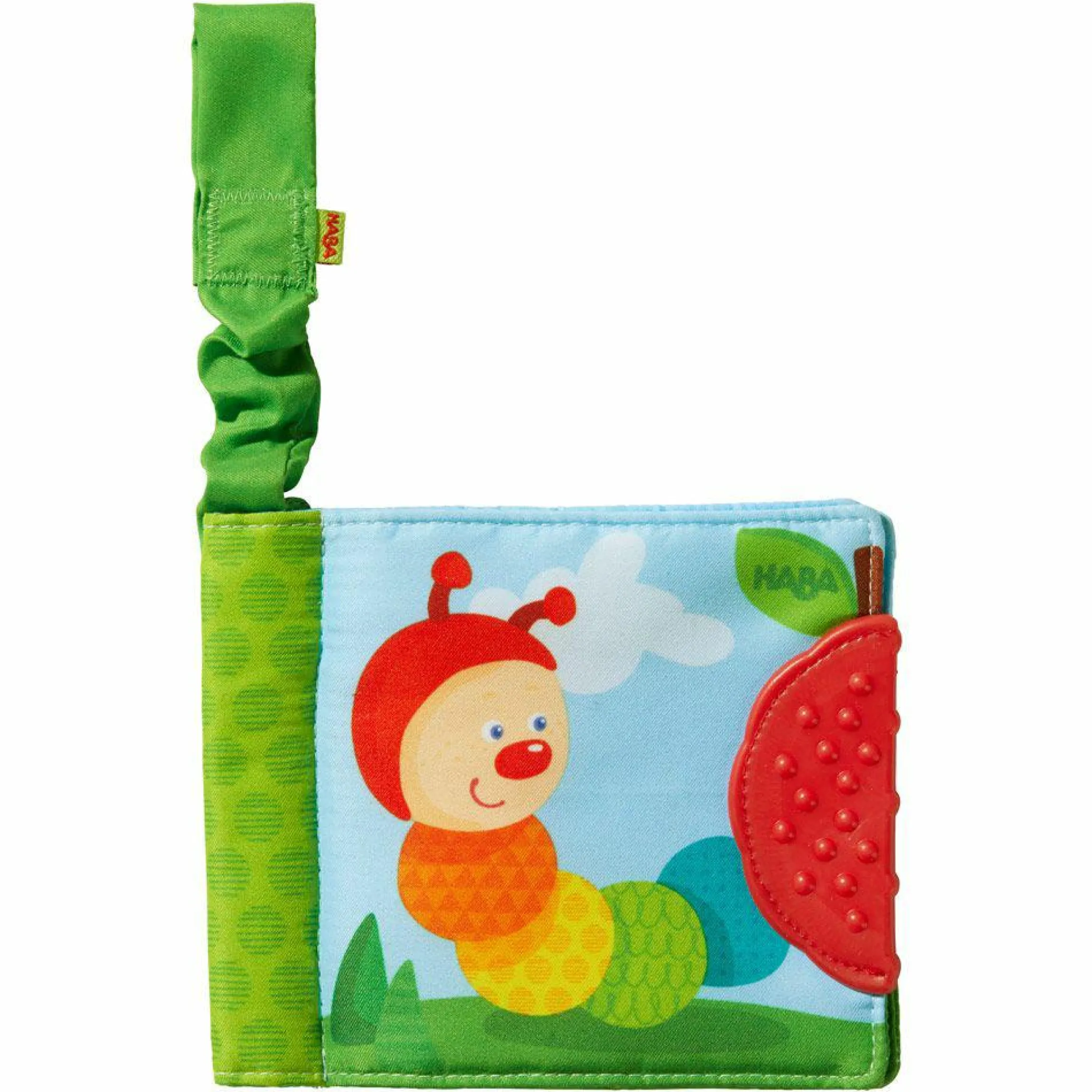 Buggybuch mit Beißecke - Regenbogen-Raupe - Grün