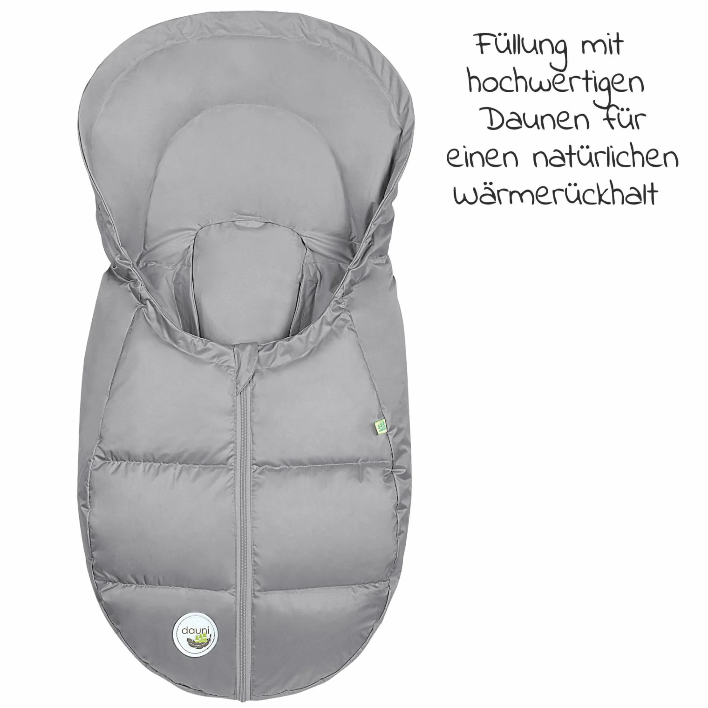 Daunen-Fußsack BabyNest Dauni für Babyschalen & Babywannen - Silber