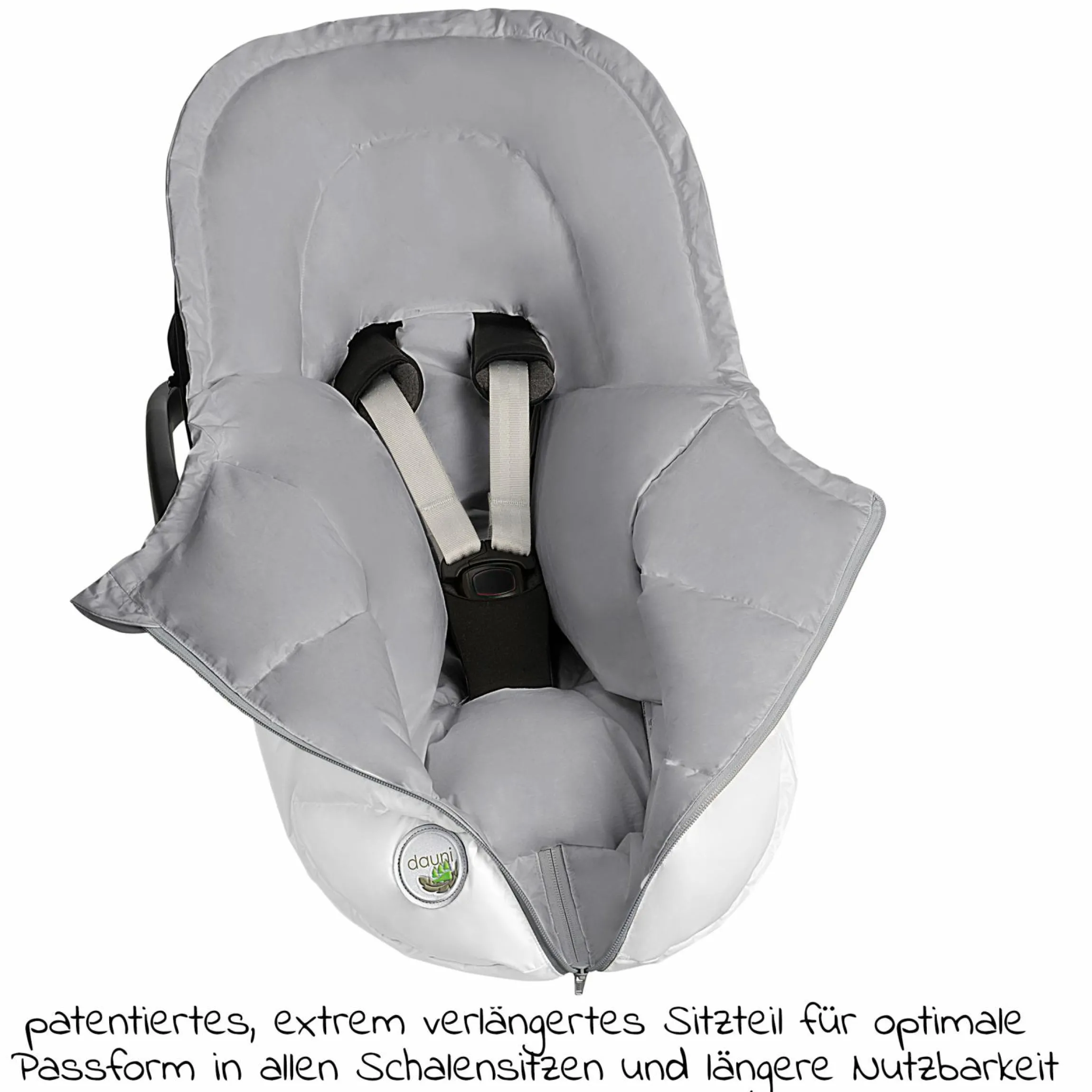 Daunen-Fußsack BabyNest Dauni für Babyschalen & Babywannen - Silber