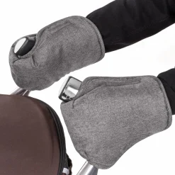Deluxe Handschuhe / Handwärmer für Kinderwagen & Buggys mit 2 Griffen - Melange Grau