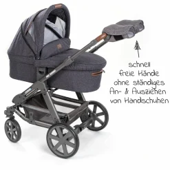 Deluxe Handschuhe / Handwärmer für Kinderwagen & Buggys mit 2 Griffen - Melange Grau