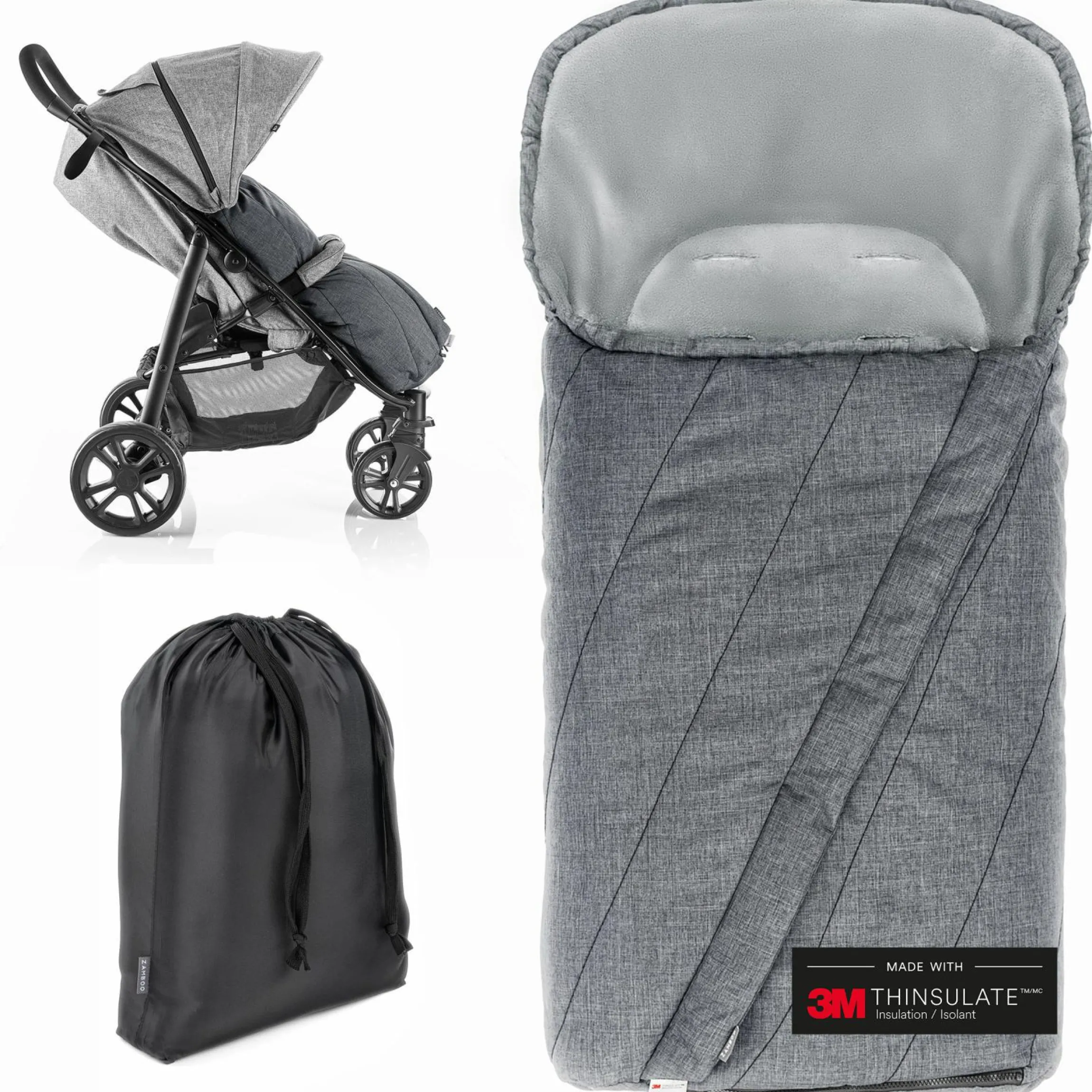 Deluxe Winter-Fußsack 3M für Kinderwagen & Buggy - Melange Grau