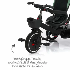 Dreirad Niki 360 mit drehbarem Sitz, höhenverstellbare Schiebestange, Sonnendach, Freilauf & Ablagekorb Schwarz Grün