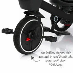 Dreirad Niki 360 mit drehbarem Sitz, höhenverstellbare Schiebestange, Sonnendach, Freilauf & Ablagekorb Schwarz Grün