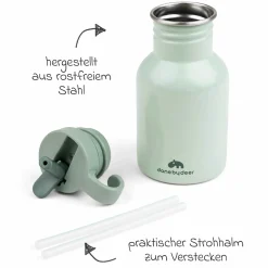 Edelstahl-Trinkflasche mit Strohhalm 350 ml - Croco - Grün