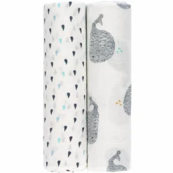 Einschlag- & Mulltuch 2er Pack Heavenly Soft Swaddle XL - Bambus 120 x 120 cm - Little Water Whale