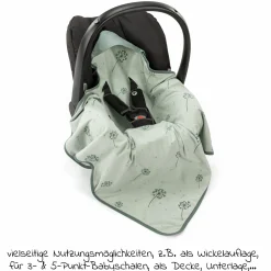Einschlagdecke / leichte Kuscheldecke für Babyschalen & Kinderwagen 80 x 80 cm - Pusteblume - Salbeigrün