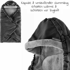 Einschlagdecke für Babyschale (Maxi-Cosi, Cybex, Hauck, ABC uvm.) und Babywanne- Schwarz