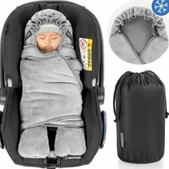 Einschlagdecke mit Füßen für Babyschale und Kindersitz - Winter - Grau
