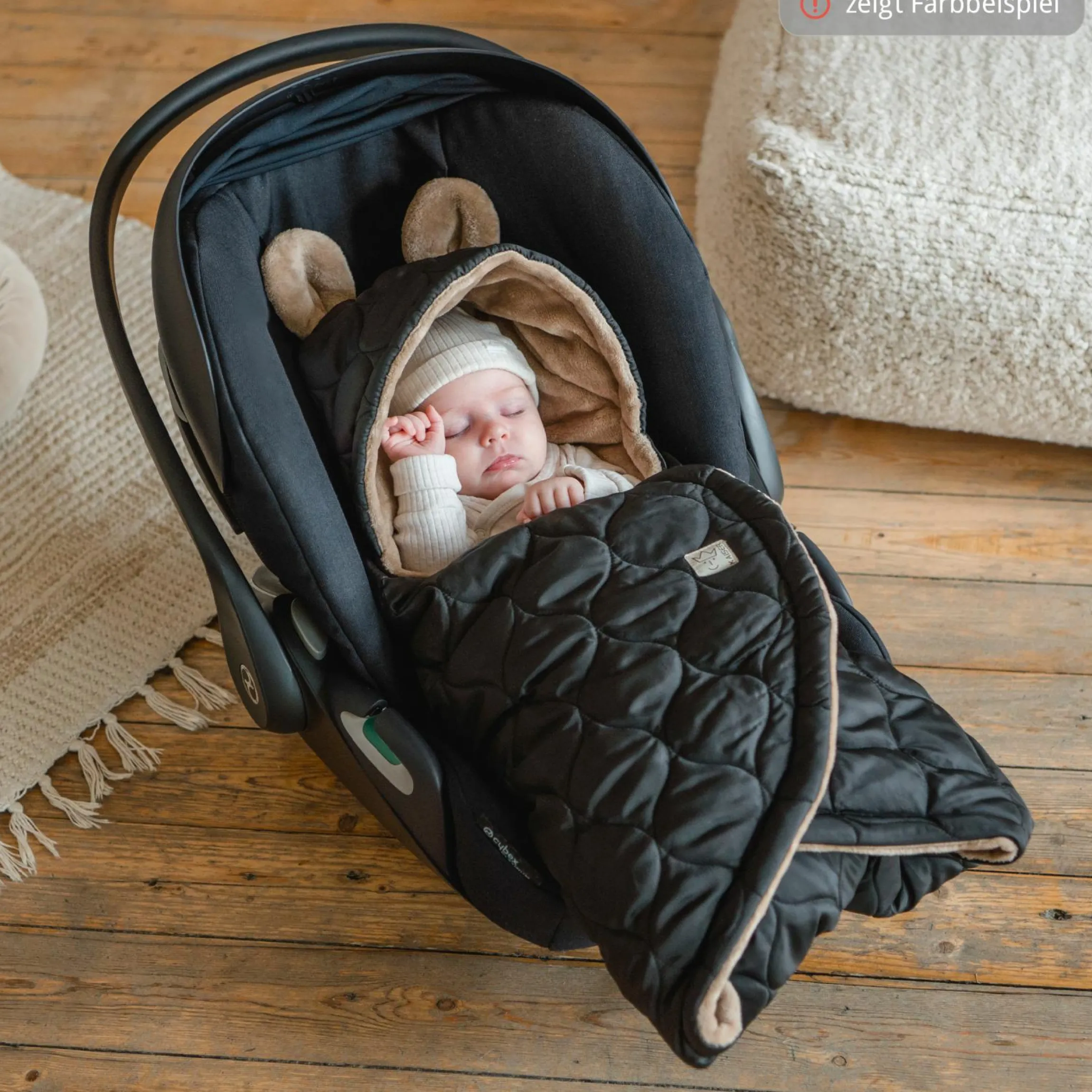 Einschlagdecke Recy Small aus 100% recyceltes Polyester für Babyschalen - Black Cream
