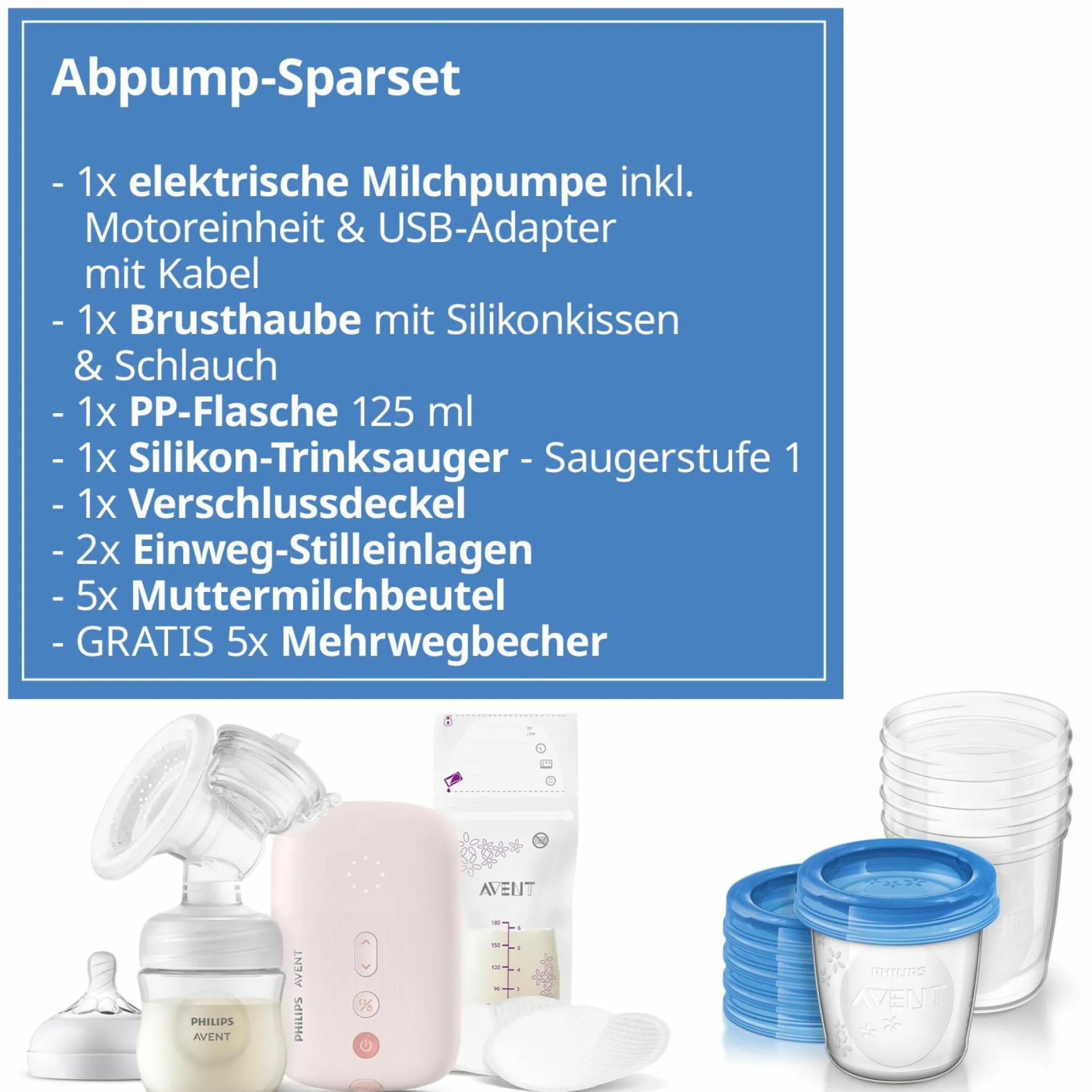 Elektrische Milchpumpe SCF395/31 + Gratis Mehrwegbecher für Muttermilch / inkl. 2 Stilleinlagen & 5 Muttermilchbeutel