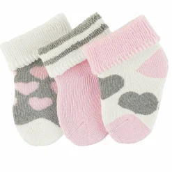 3er Pack Erstlingssocken mit Umschlag Vollplüsch - Herzen - Rosa Grau - Gr. 0 - 4 Monate