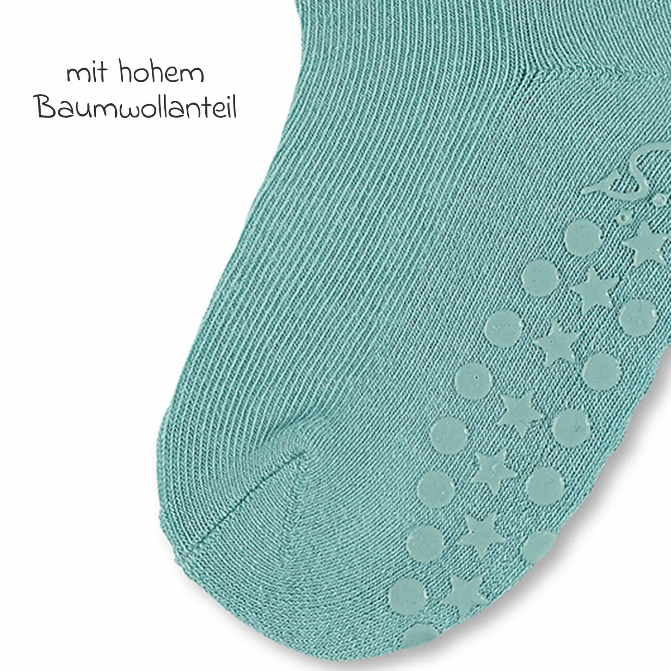 2er Pack Krabbelsocken Kurz Vollplüsch im Sohlenbereich - Grau Türkis - Gr. 17/18