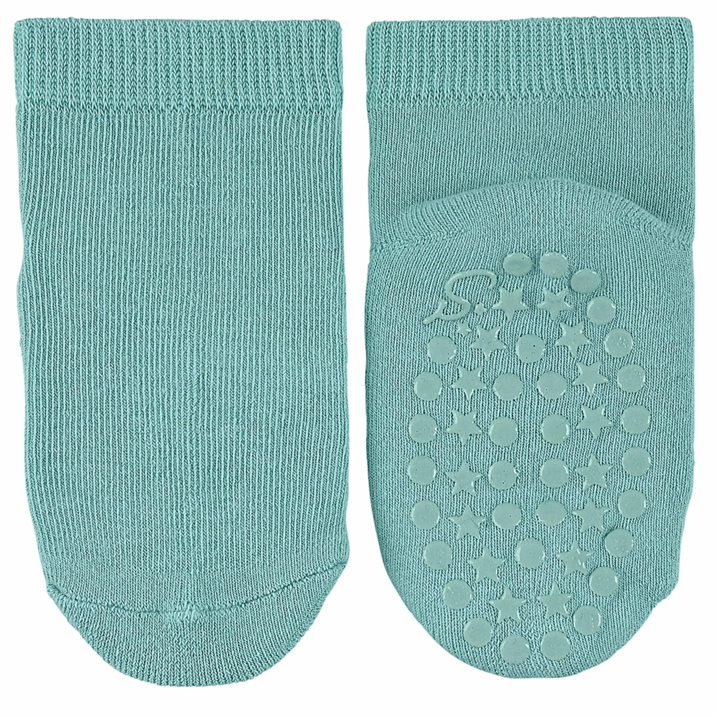 2er Pack Krabbelsocken Kurz Vollplüsch im Sohlenbereich - Grau Türkis - Gr. 17/18