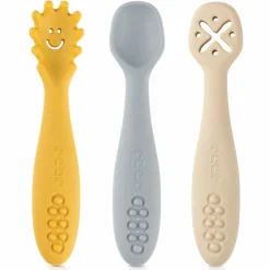 3er Pack Silikon Babylöffel Little Yummie mit verschiedene Strkturen, Anti-Rutschnoppen & ergonomischer Griff - Bunt