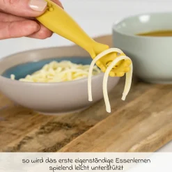 3er Pack Silikon Babylöffel Little Yummie mit verschiedene Strkturen, Anti-Rutschnoppen & ergonomischer Griff - Bunt