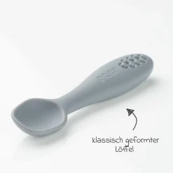 3er Pack Silikon Babylöffel Little Yummie mit verschiedene Strkturen, Anti-Rutschnoppen & ergonomischer Griff - Bunt