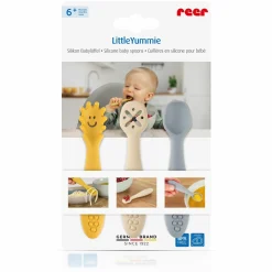 3er Pack Silikon Babylöffel Little Yummie mit verschiedene Strkturen, Anti-Rutschnoppen & ergonomischer Griff - Bunt