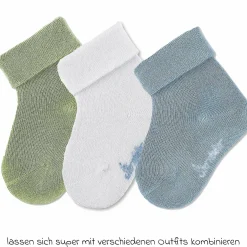 3er Pack Socken mit Umschlag - Grün Weiß Blau - Gr. 15/16
