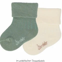 2er Pack Socken Rippenoptik - Offwhite Grün - Gr. 13/14