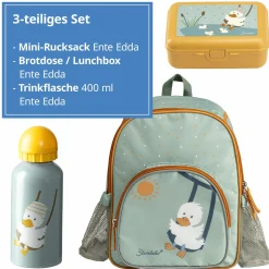 3er Set Rucksack, Brotdose & Trinkflasche - Ente Edda