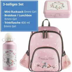 3er Set Rucksack, Brotdose & Trinkflasche - Emmi Girl
