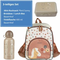 3er Set Rucksack, Brotdose & Trinkflasche - Pferd Sunny