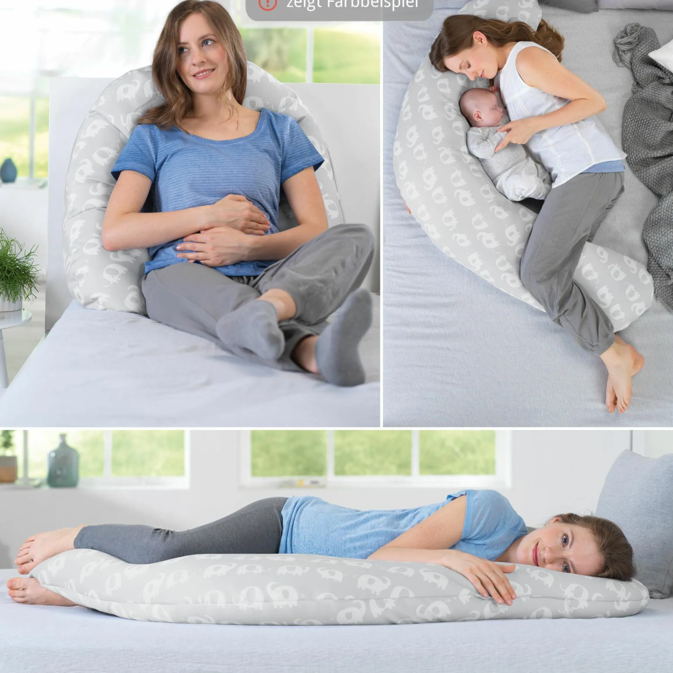Ersatzbezug für Stillkissen Das Komfort 180 cm - Herzen - Grau