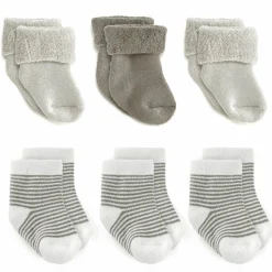 Erstlingssocken 6er Pack Baby Söckchen, 3 Paar mit Umschlag, 3 Paar ohne Umschlag - Gr. 0 - 3 Monate - Natur