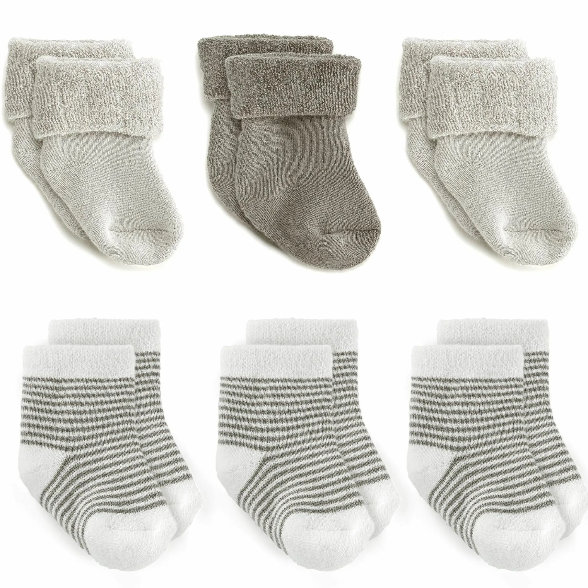 Erstlingssocken 6er Pack Baby Söckchen, 3 Paar mit Umschlag, 3 Paar ohne Umschlag - Gr. 0 - 3 Monate - Natur
