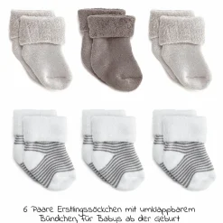 Erstlingssocken 6er Pack Baby Söckchen mit Umschlag - Gr. 0 - 3 Monate - Natur