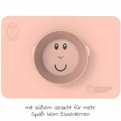 Esslern-Schüssel mit Anti-Rutsch-Matte aus Silikon - Affe - Altrosa