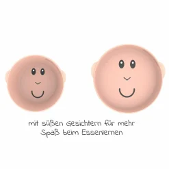 Esslern-Set Teller & Schüssel aus Silikon - Affe - Altrosa