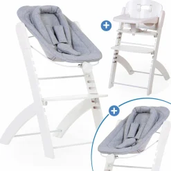 Evosit Newborn-Set - mitwachsender Hochstuhl mit abnehmbarem Essbrett + Neugeborenenaufsatz - White