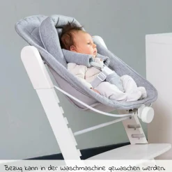 Evosit Newborn-Set - mitwachsender Hochstuhl mit abnehmbarem Essbrett + Neugeborenenaufsatz - White